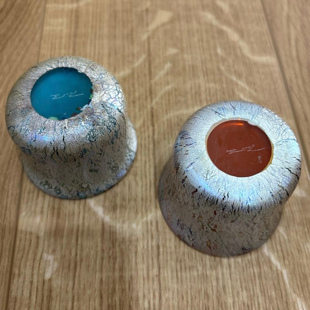 江副行昭 銀彩変ガラスぐい呑 二箱セット