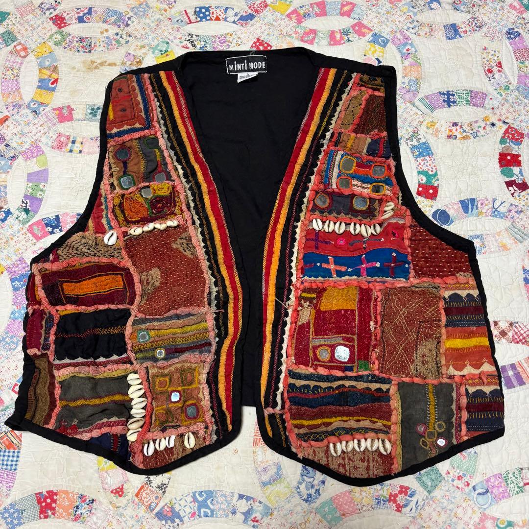 vintage インド製 ミラーワーク 刺繍 ベスト 民族 - メルカリ