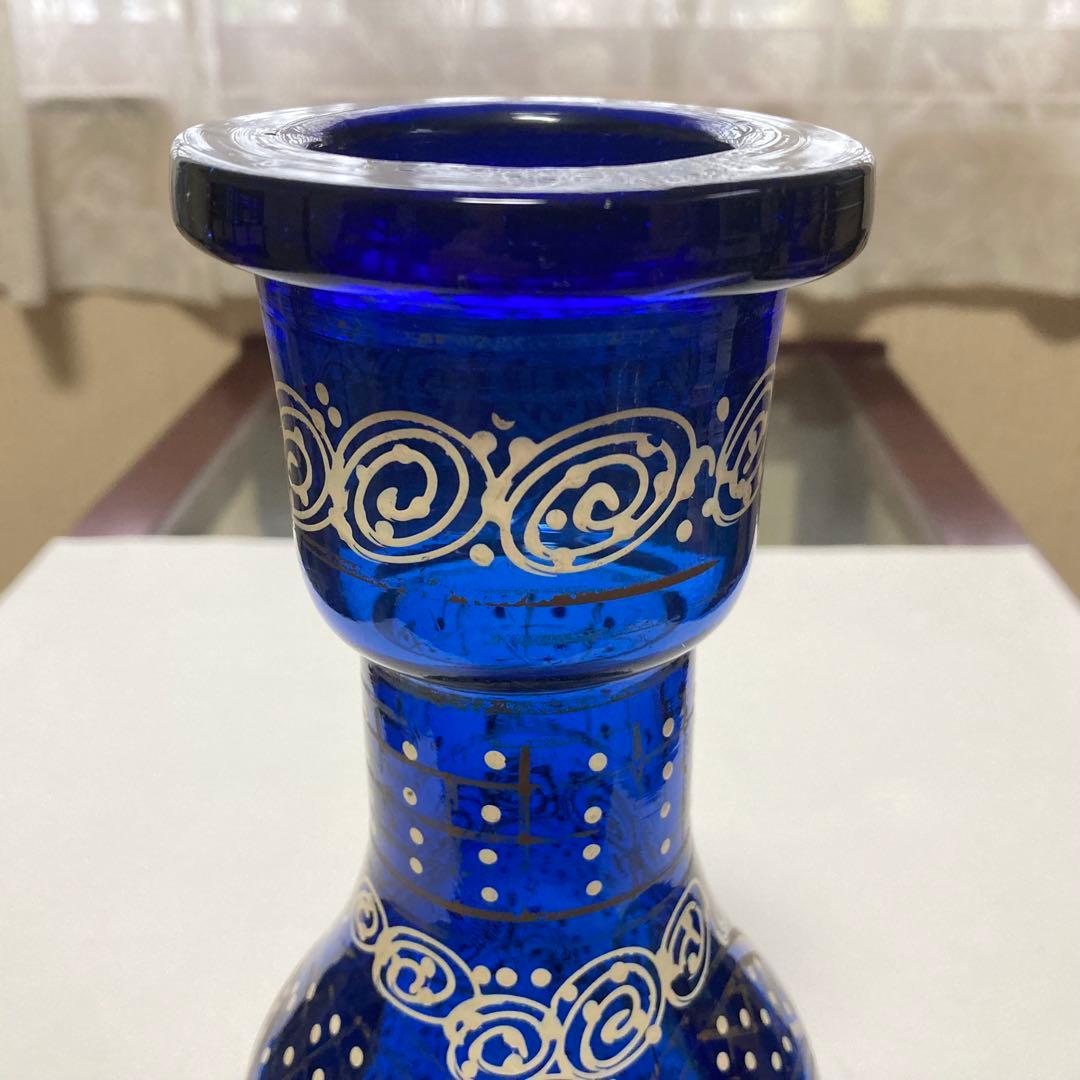 花瓶 花器 フラワーベース シーシャ 硝子 ボトル 瓶 青 レトロ