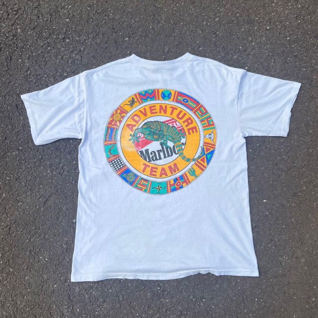 最終値下げ【90s】Marlboro ポケットTシャツ USA製 リザード 古着 90s USA製 Marlboro マルボロ リザード 地図 グラフィック