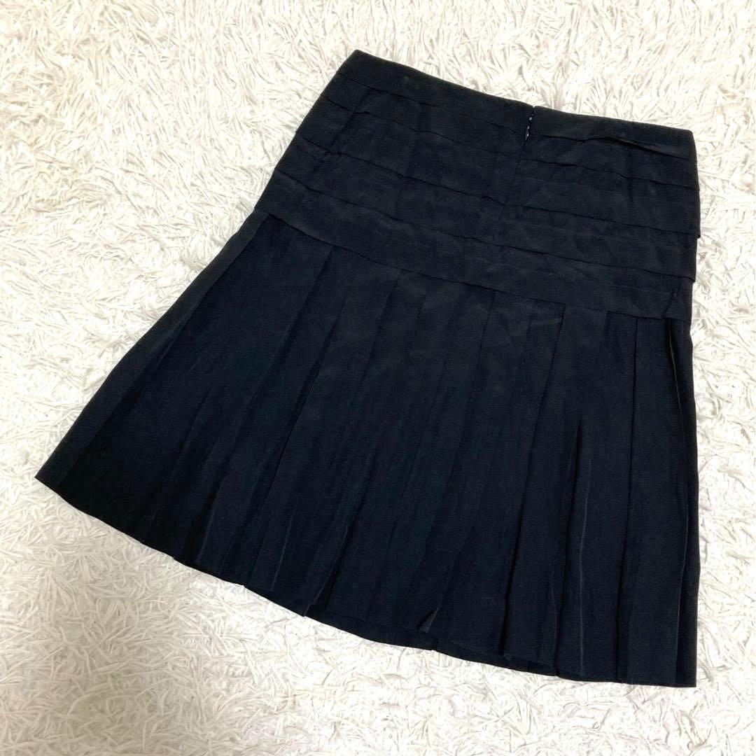 CHANEL ココマーク 切替 フリル プリーツ スカート シルク100% 黒