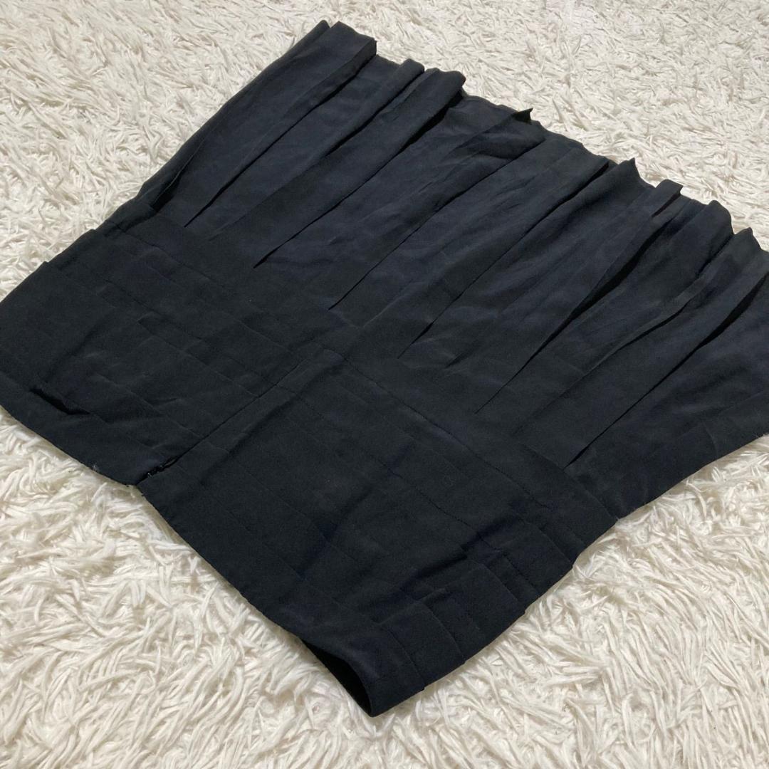 CHANEL ココマーク 切替 フリル プリーツ スカート シルク100% 黒