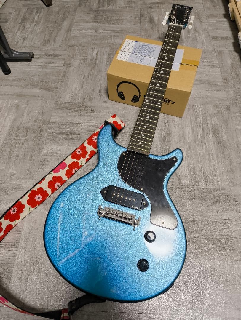 Maison TV YELLOW P90レスポールjrダブルカッタウェイ青ブルー