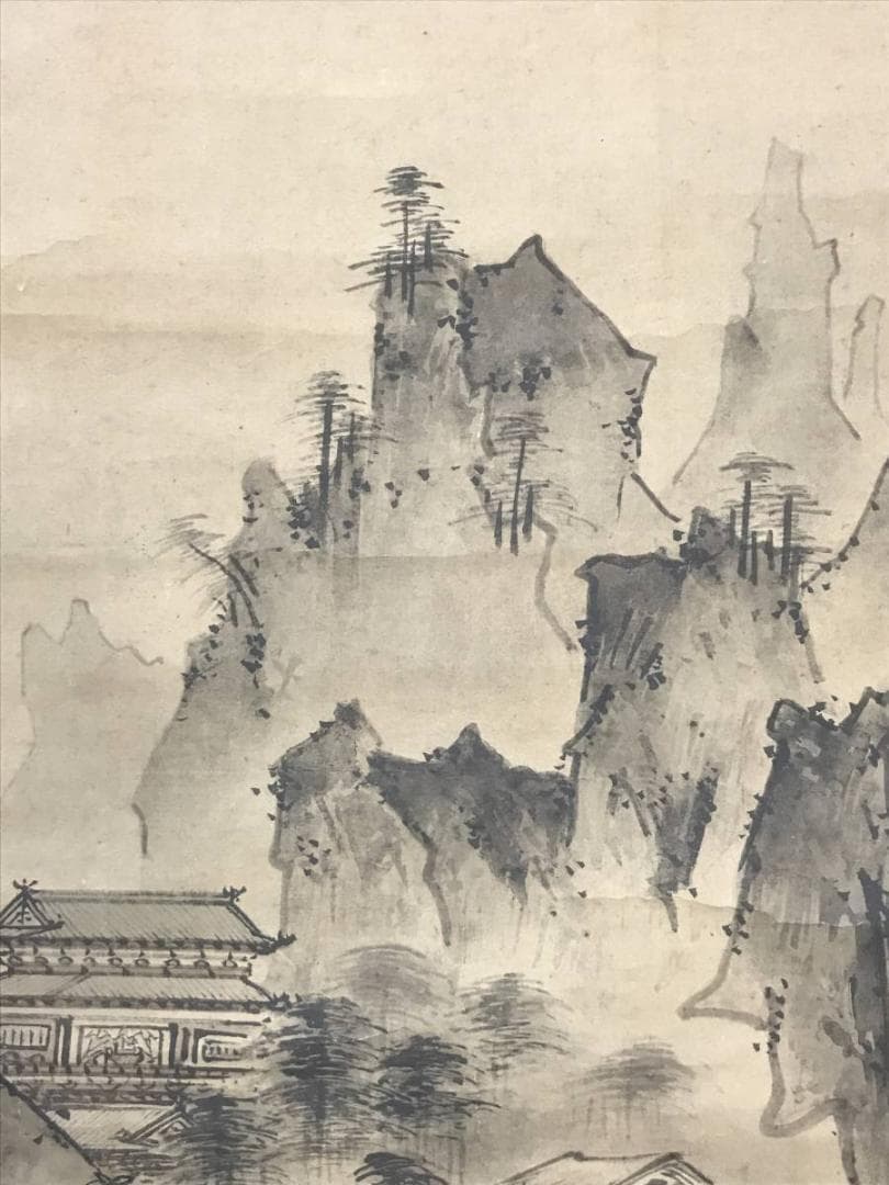 【模写】雪村/秋冬楼閣山水図/山水図/人物図/双幅/掛軸/名家伝来/AC-533