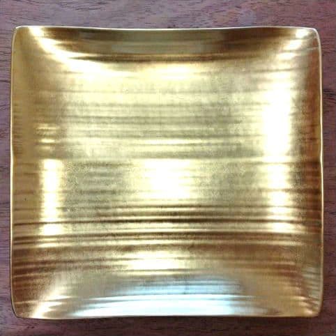 瑞雲金箔竹皿☆平安象彦　箱付き、加賀金箔きらら胴張銘々皿５枚・菓子切５本　箱付き