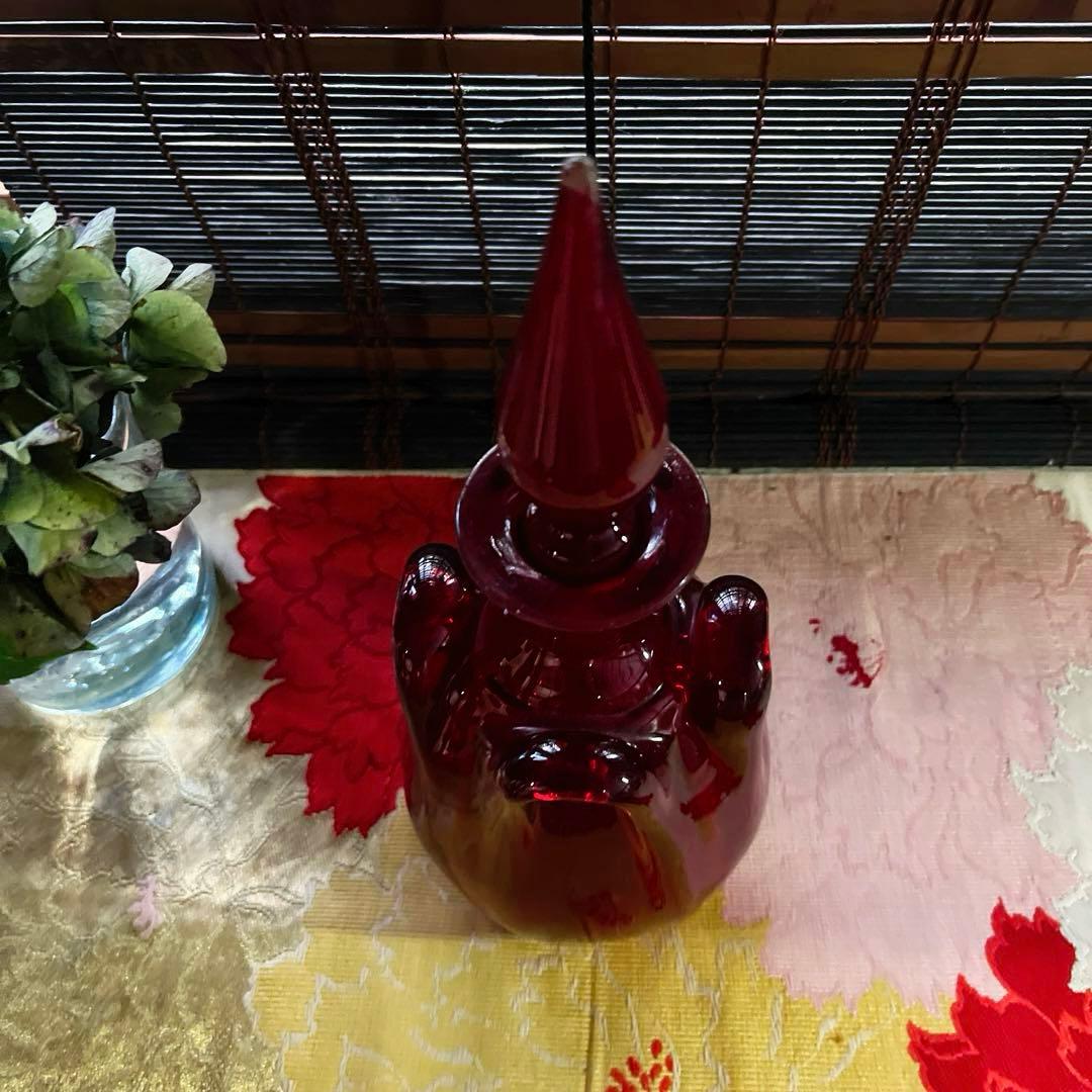 骨董 時代ガラス 銅赤被せガラス 古作 水差し デカンタ カラフェ