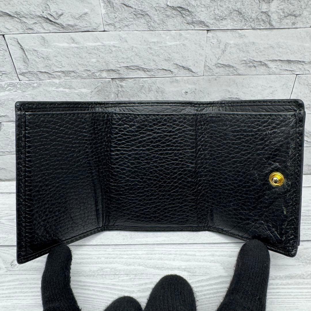 【美品】GUCCI　三つ折り財布　マーモント　GG　レザー　ブラック