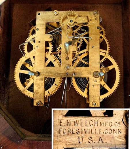 〈OH済完動・極上品〉米国Ｅ．N.WELCH　 金縁八角合長ゼンマイ振り子時計