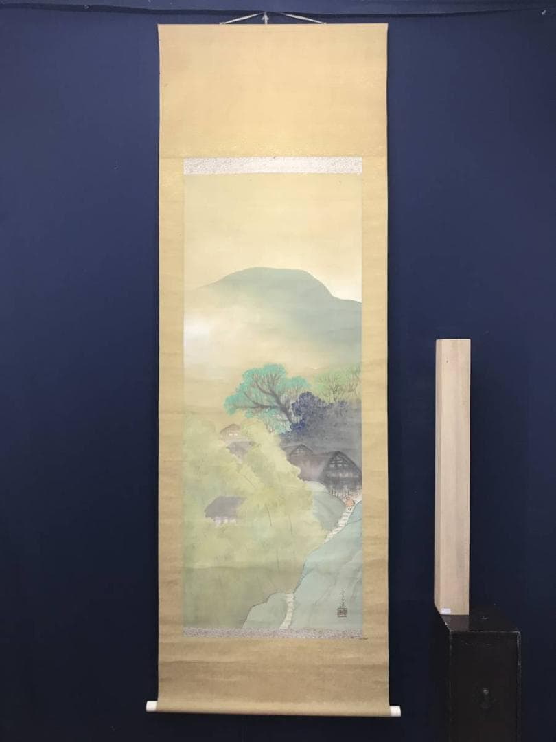 【真作】槙戸寛海/田家の梅雨図/山水図/掛軸/名家伝来/AC-209