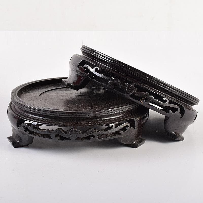 中国　剔紅　堆朱　内七宝　花文瓶　高さ約30㎝　唐木台付　一對　F　R7851B