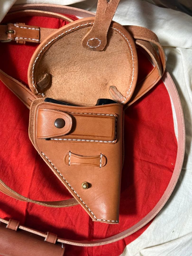 日本軍 ブローニングM1910用ホルスター＋小型拳銃弾薬盒とベルトセット