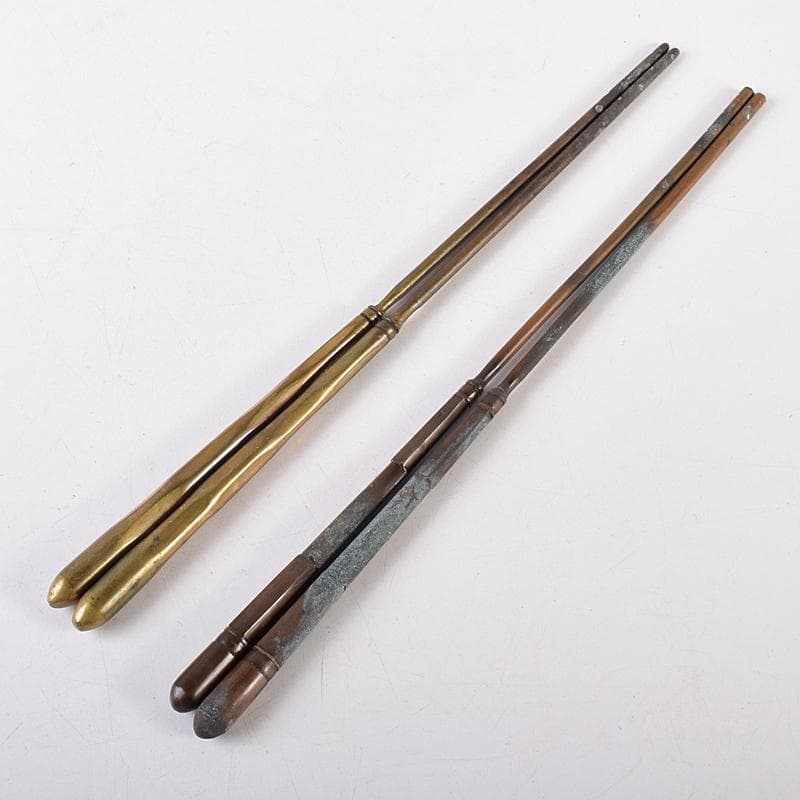 茶道具　猩々堂紹美造(紹美栄佑)　黄銅　火箸　二組　共箱　C　R8585