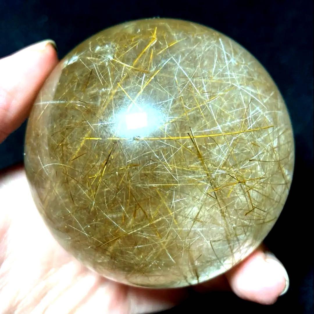 超大玉 65mm ゴールドルチルクォーツ 丸玉 スフィア 金針水晶 超大玉