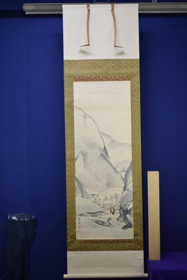 模写/森寛斎/梅花漁舟図/布袋屋掛軸HE-749