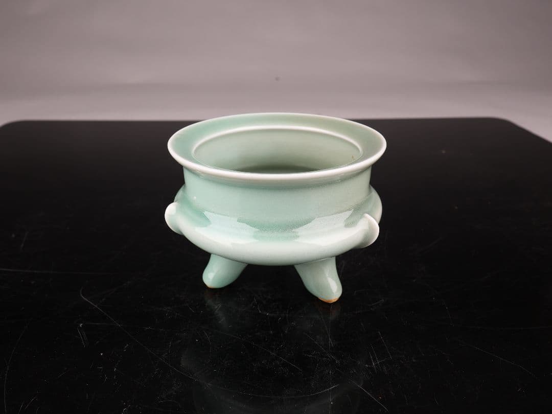 A788傚哥窯青瓷香炉 平安 初代 篩月庵 三浦竹泉造 香道具 共箱