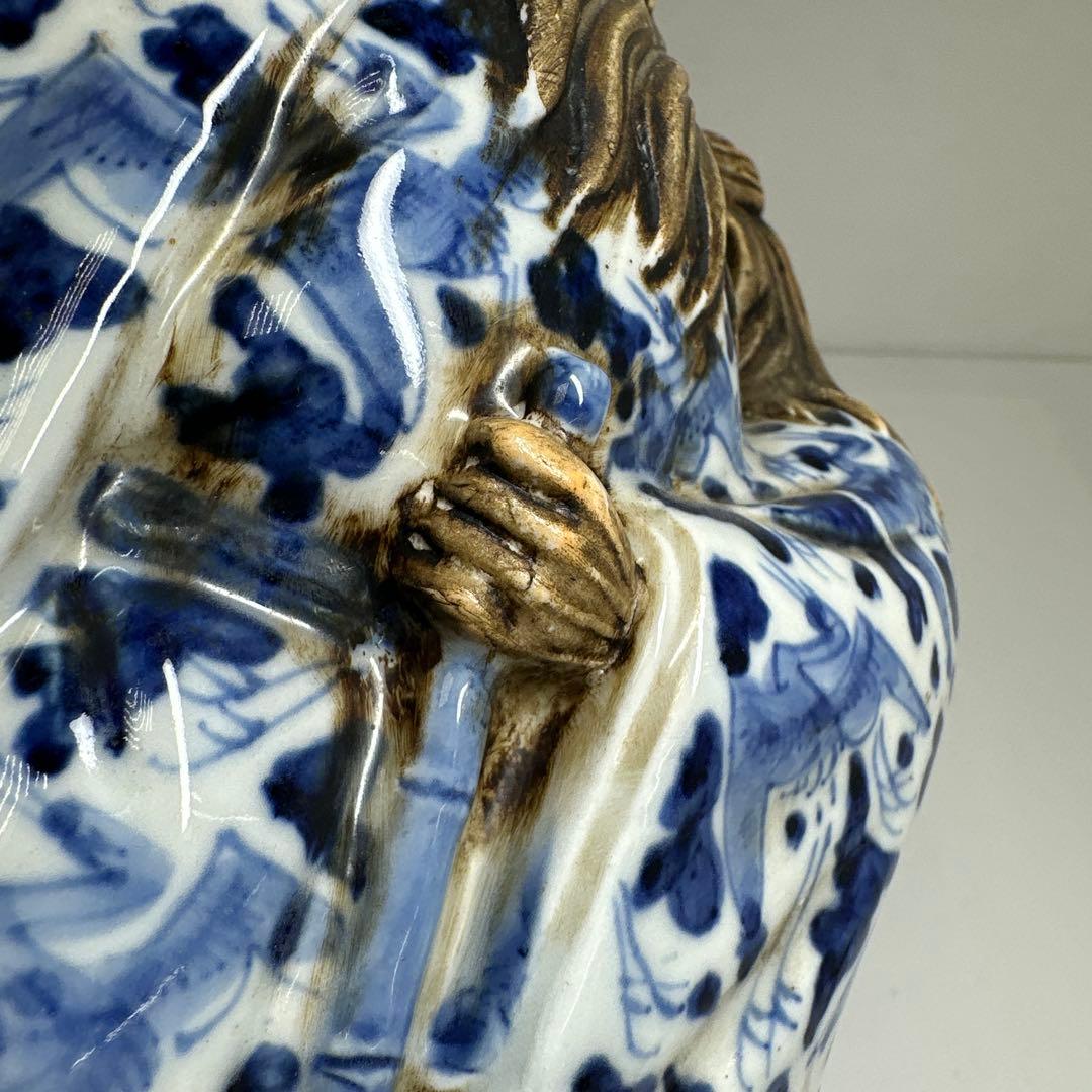 江戸期 寒山十律染付人物置物 高さ約28㎝ 東Y7-