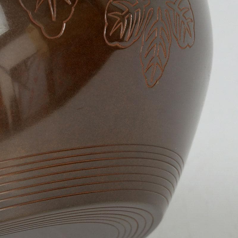 茶道具 高井陵雲造 唐銅 桐紋彫 建水 共箱 C 9434