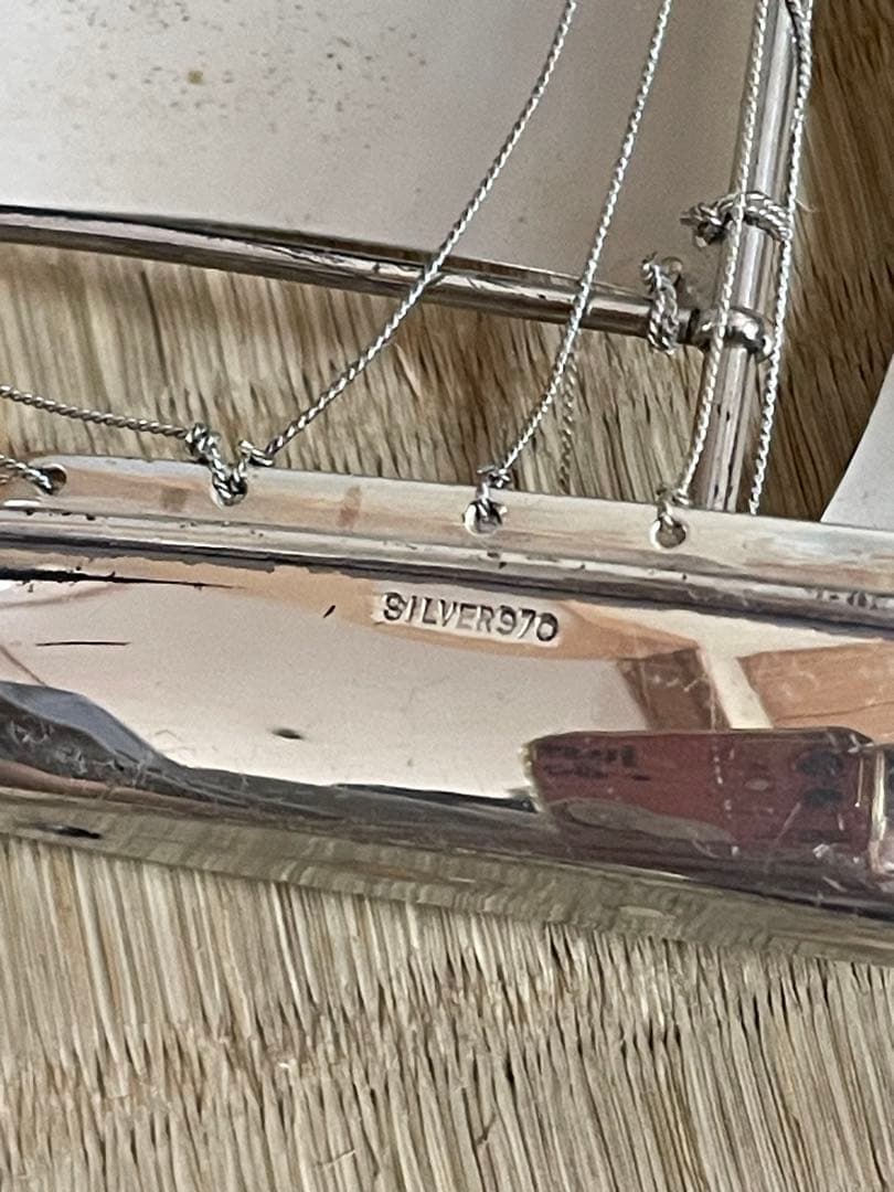 銀製 帆船模型 一台ガラスケース付き