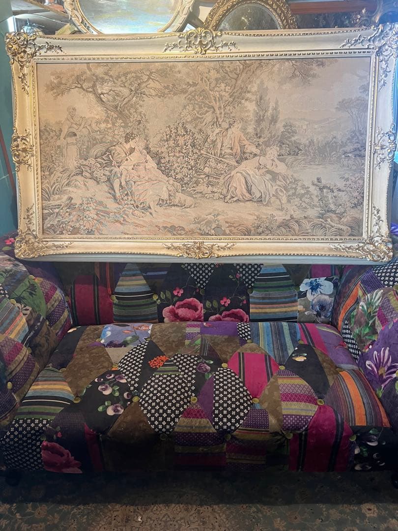 最大級フランス製 額装 金彩装飾縁 大判 ゴブラン織り 壁掛け