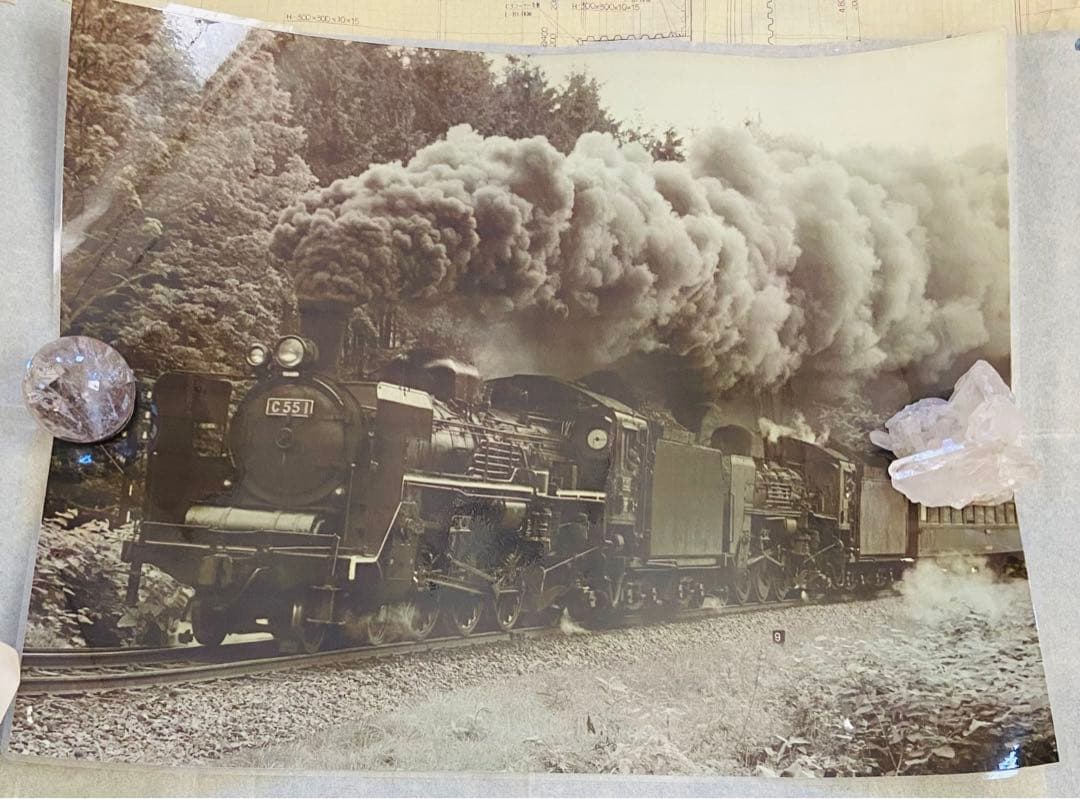 SL蒸気機関車図面　SLラミネート写真のセット