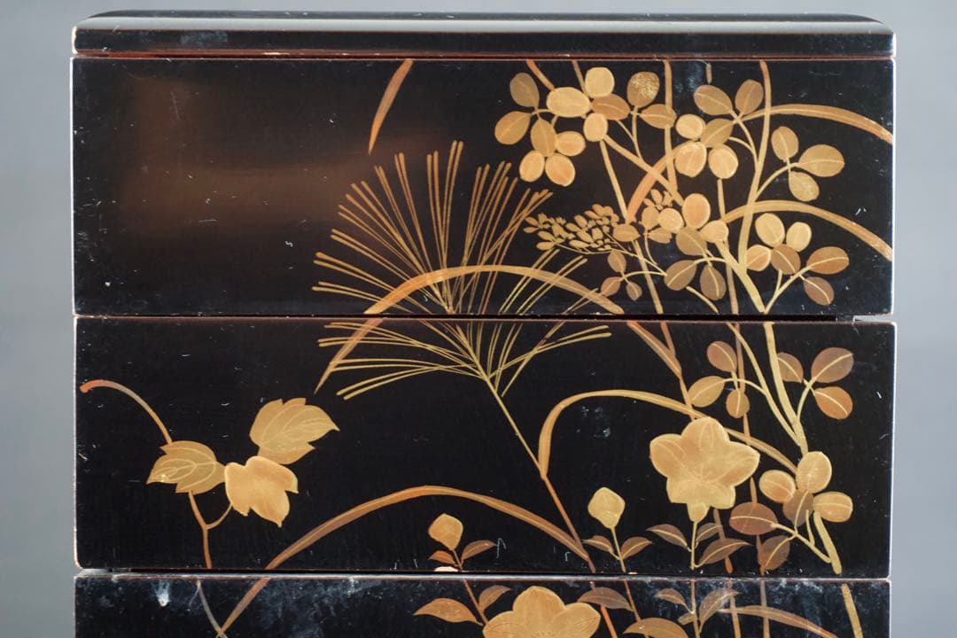 螺鈿細工 蒔絵 木製 五段 重箱 共箱 二枚蓋 時代品 青貝 検) 漆器 輪島塗