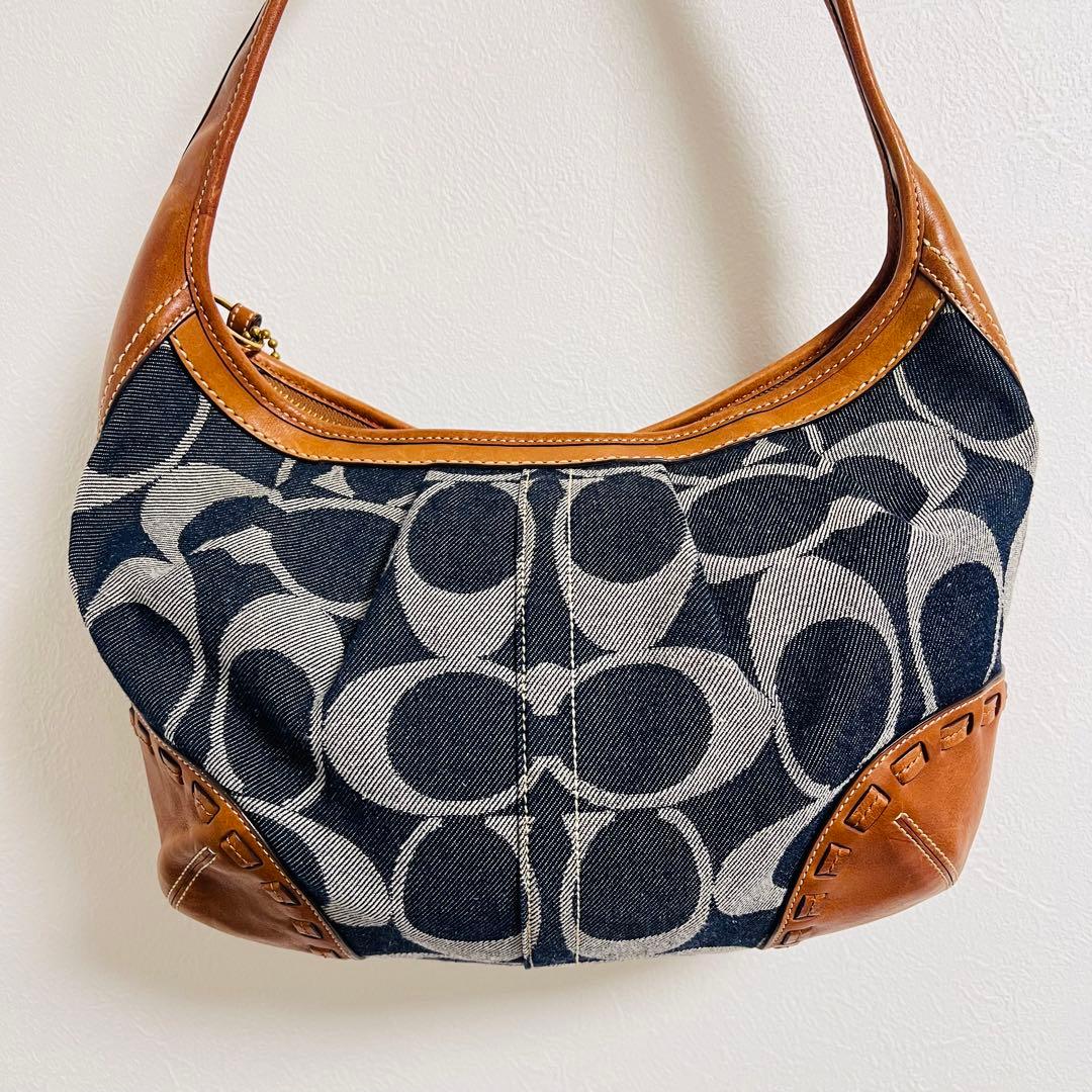 ✨美品 ✨COACH コーチ シグネチャー デニム レザー ワンショルダーバッグ