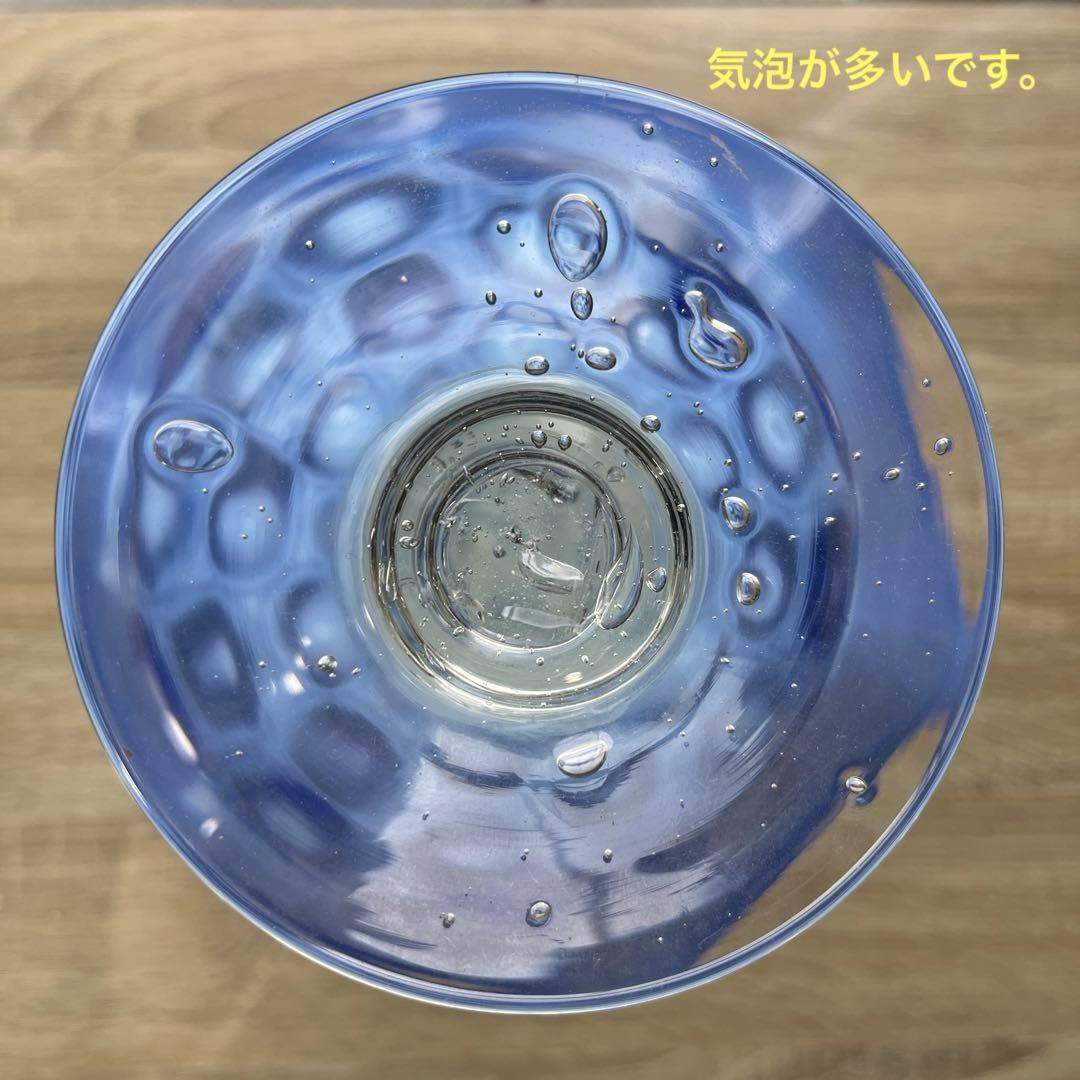 骨董 時代ガラス 希少 瑠璃色 乳白色 亀甲紋模様 フリル コンポート ウラン