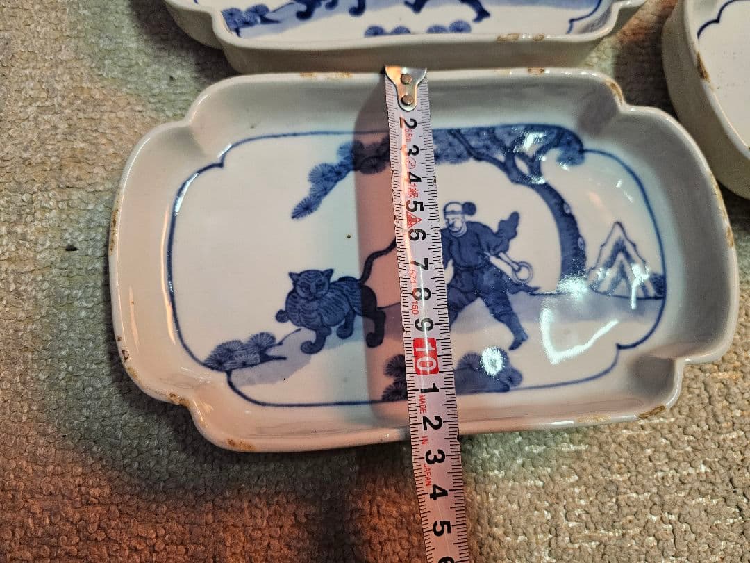 江戸後期 古伊万里 古染付け写し 懐石用 虎に人 5客セット