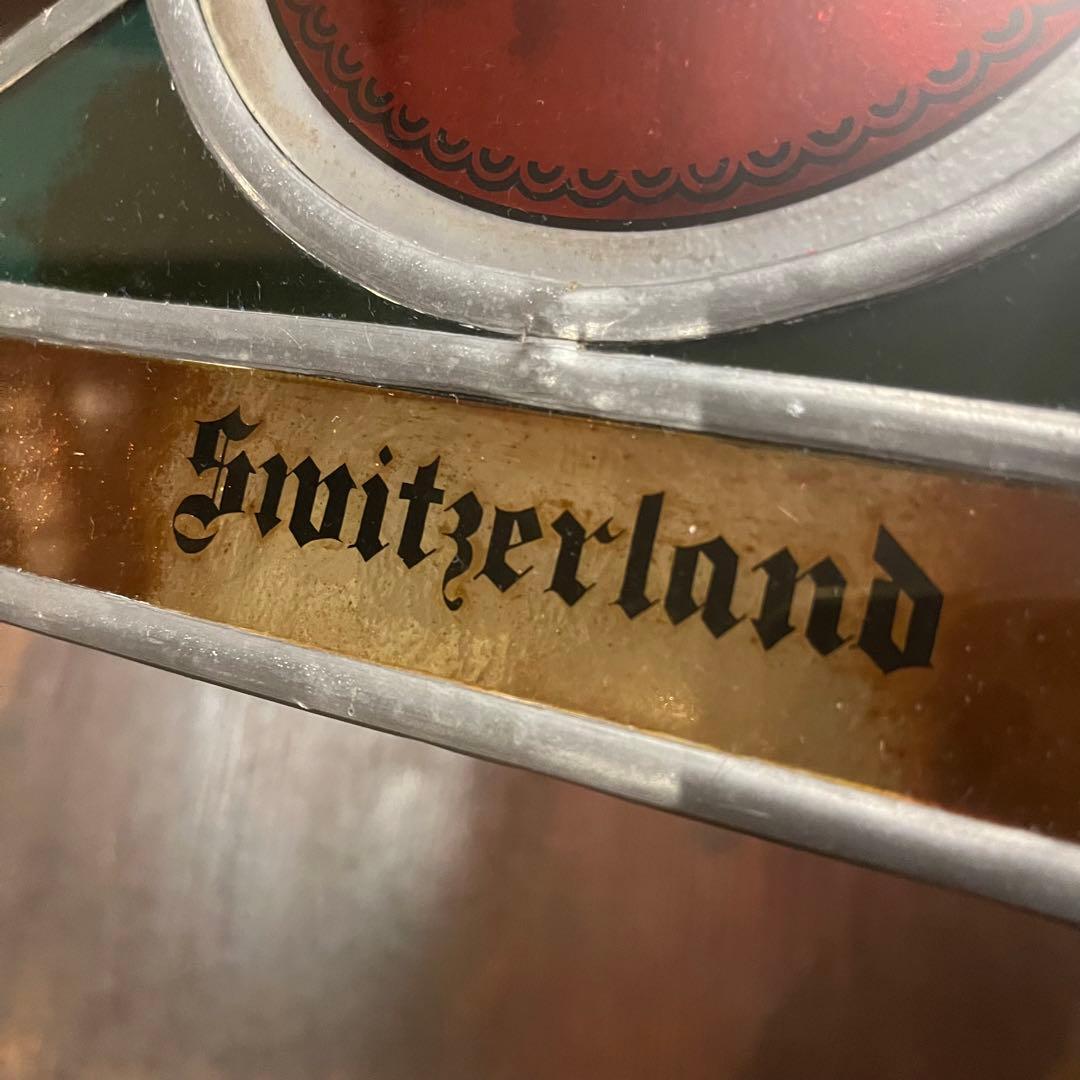 古いステンドグラス スイス国旗 アンティーク品