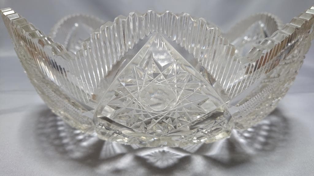 名家蔵出 江戸期 江戸切子輪花鉢 8寸 保証