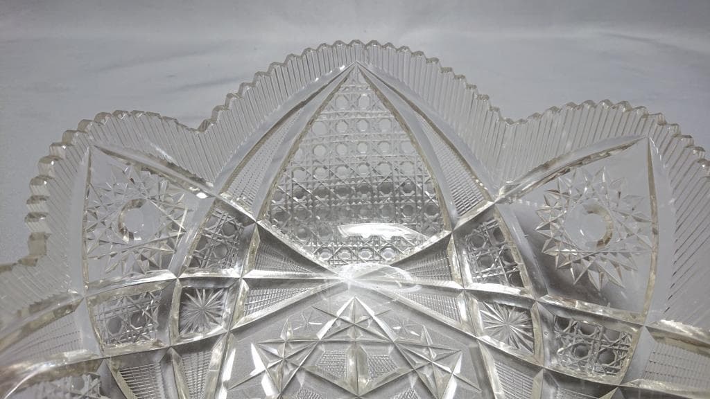 名家蔵出 江戸期 江戸切子輪花鉢 8寸 保証