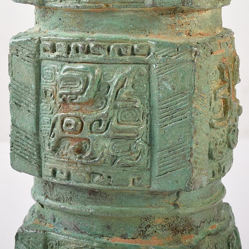 中国 古銅青銅 饕餮文 四方尊式瓶 時代箱付 V R7775B