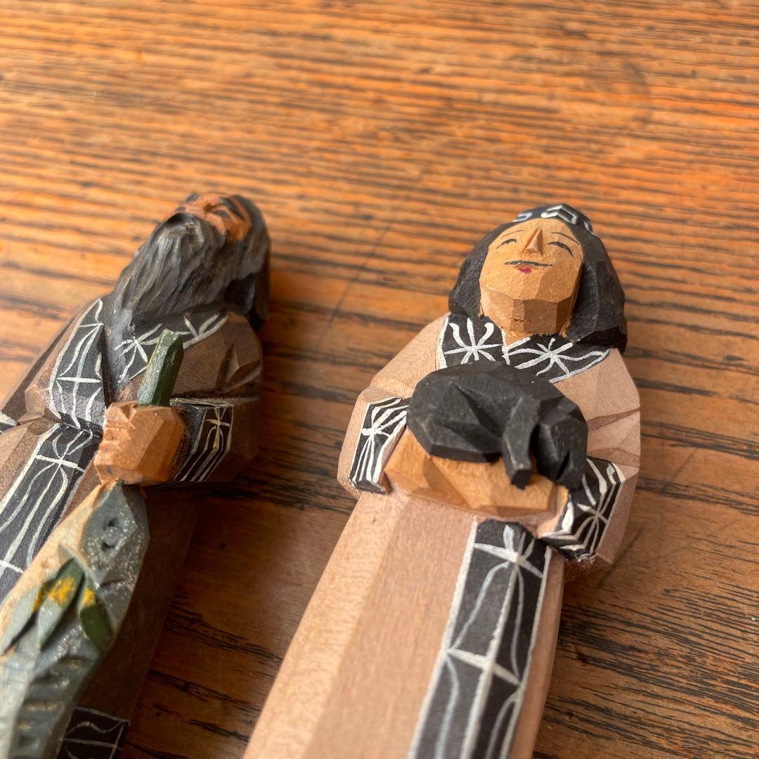 木製 郷土玩具 アイヌ ニポポ 一刀彫り 木端人形 エカシ 男女像 農民美術