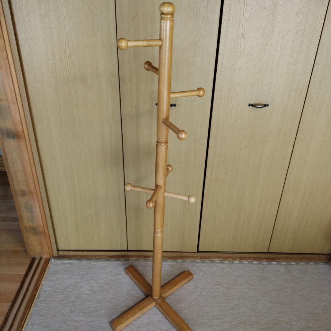 送料無料 木製コートラック ポールハンガー ライトブラウン 分解 昭和