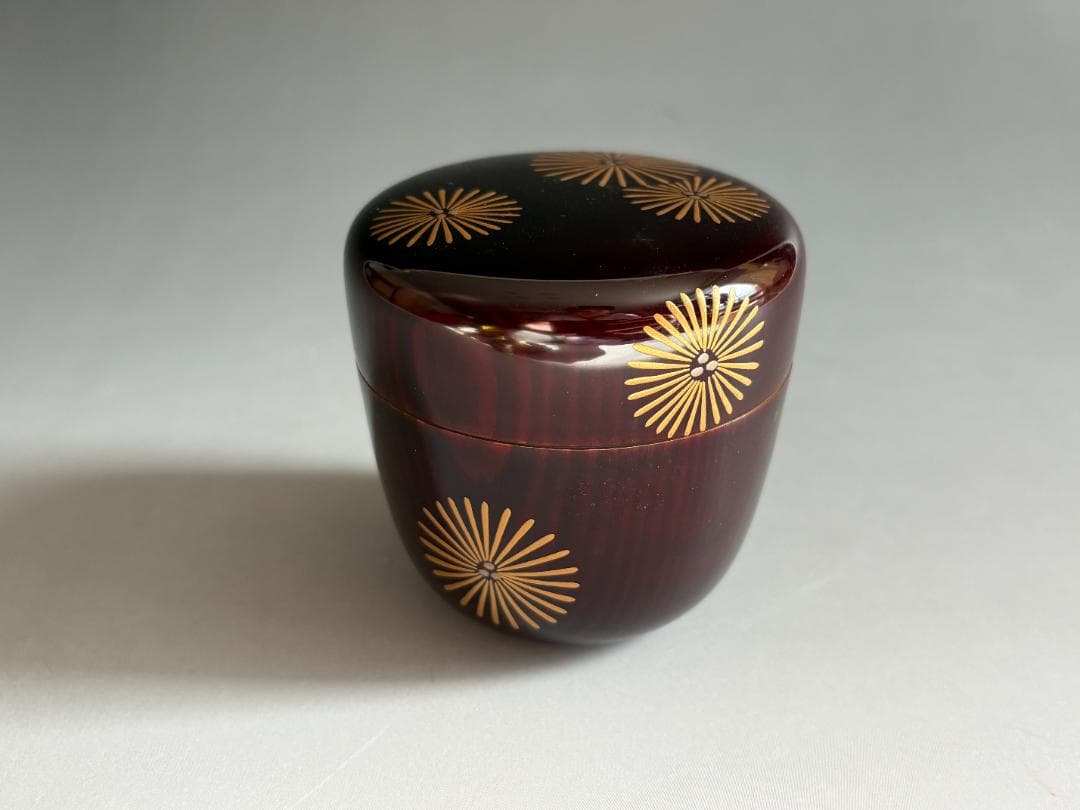 茶道具 蒔絵師 西村弘峰作 曳舟蒔絵 中棗 共箱 V 9343