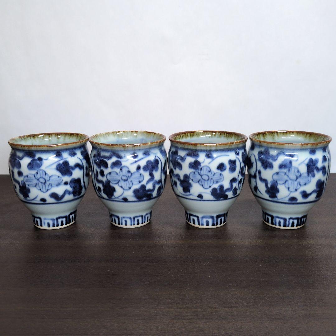 古伊万里染付みじん唐草文りん茶碗3個 [B25834] 古伊万里染付 古伊万里