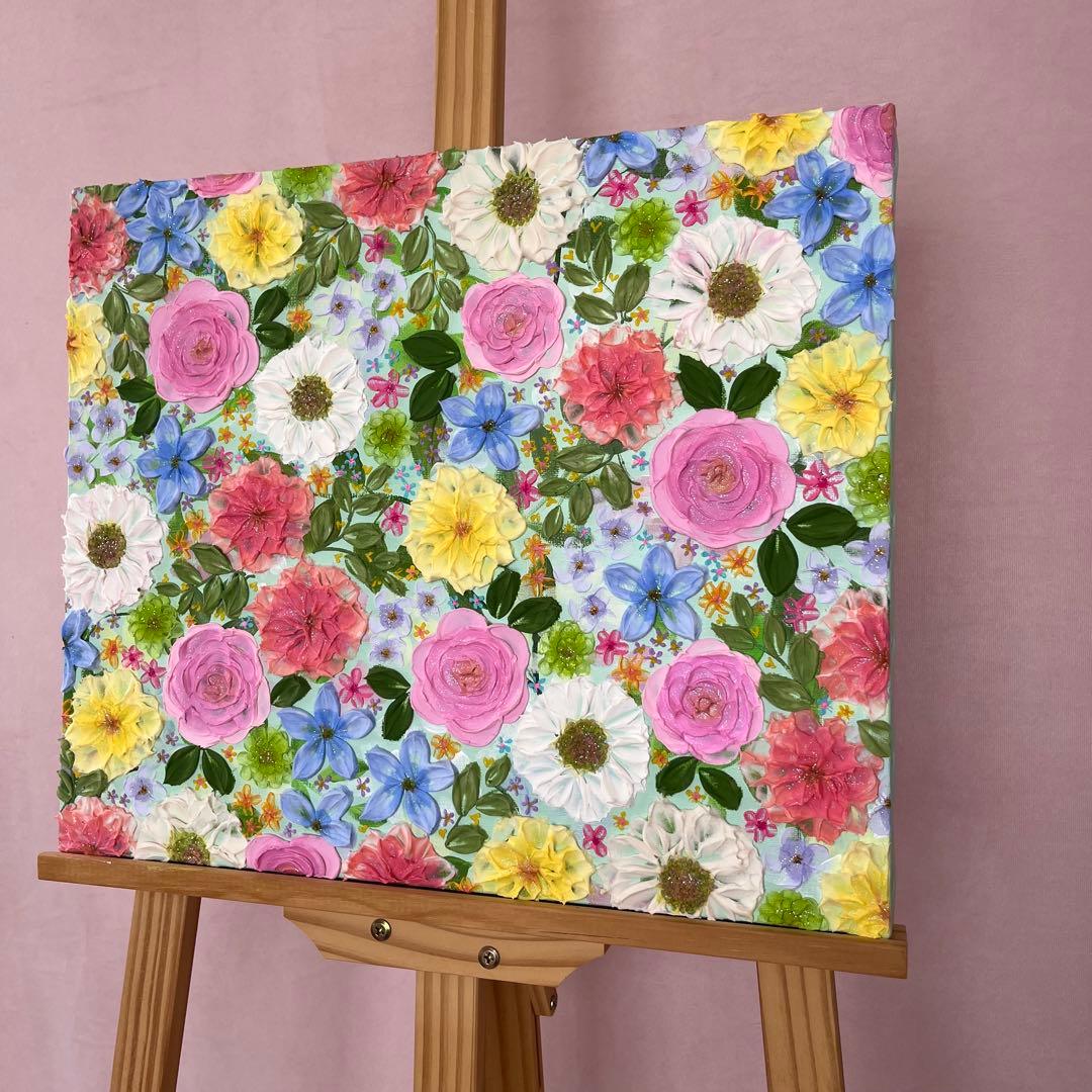 立体的な花柄アクリル画