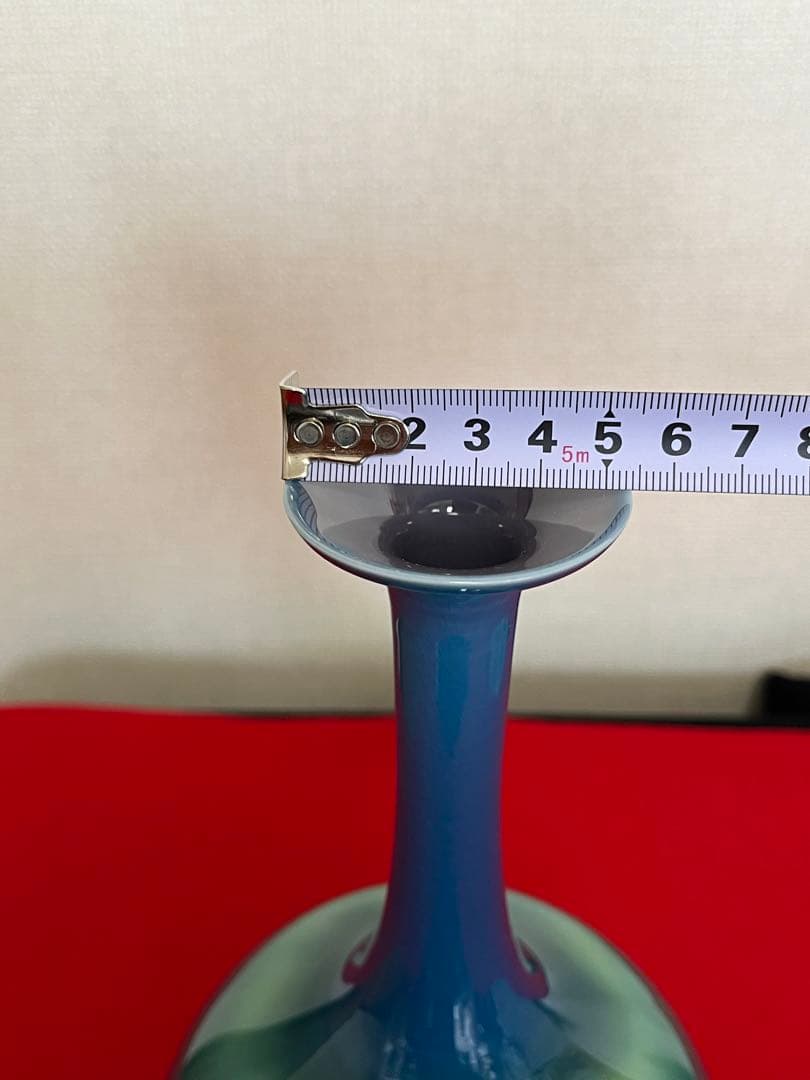 柳雨軒 三代 人間国宝 徳田八十吉（正彦銘）碧明釉 花生 T227 一輪挿し