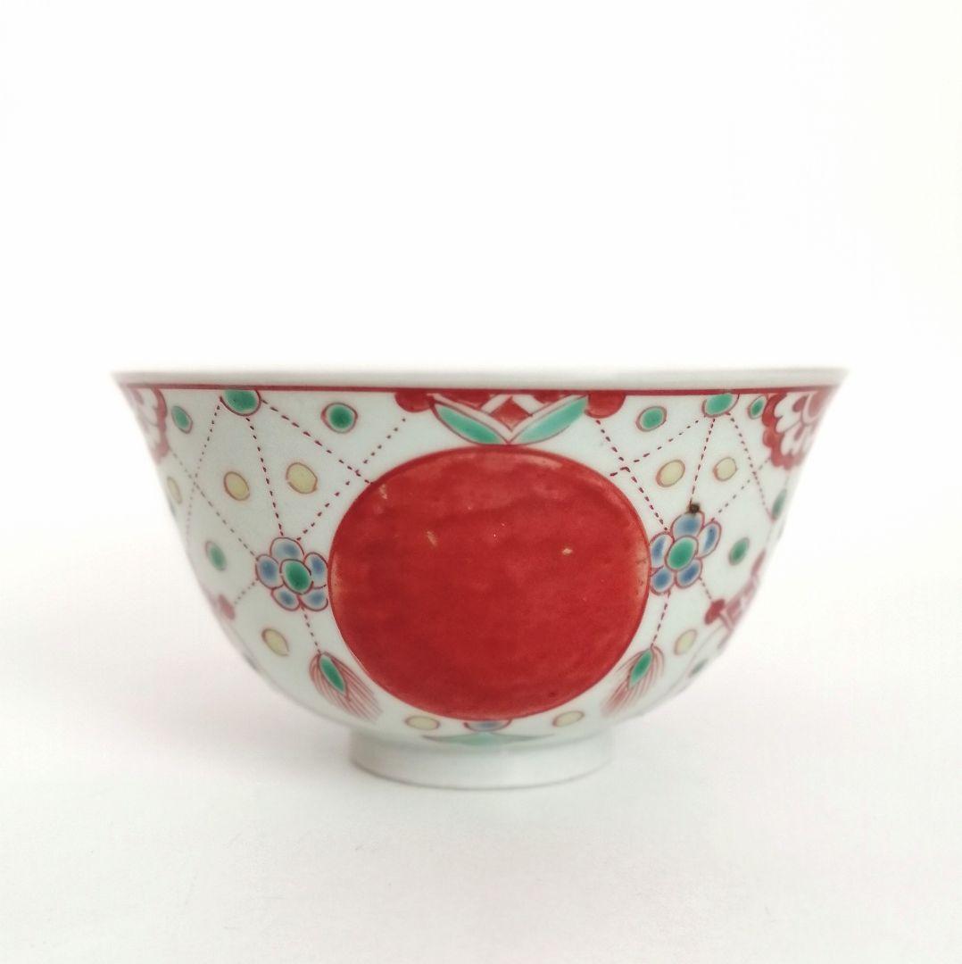 金継ぎ用　古伊万里　色絵　赤玉　３客セット