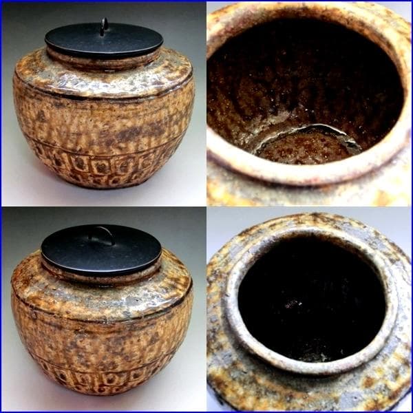 水指■古瀬戸飴釉水指 漆器蓋 お茶道具 時代物 骨董品 古美術 希少 上物■