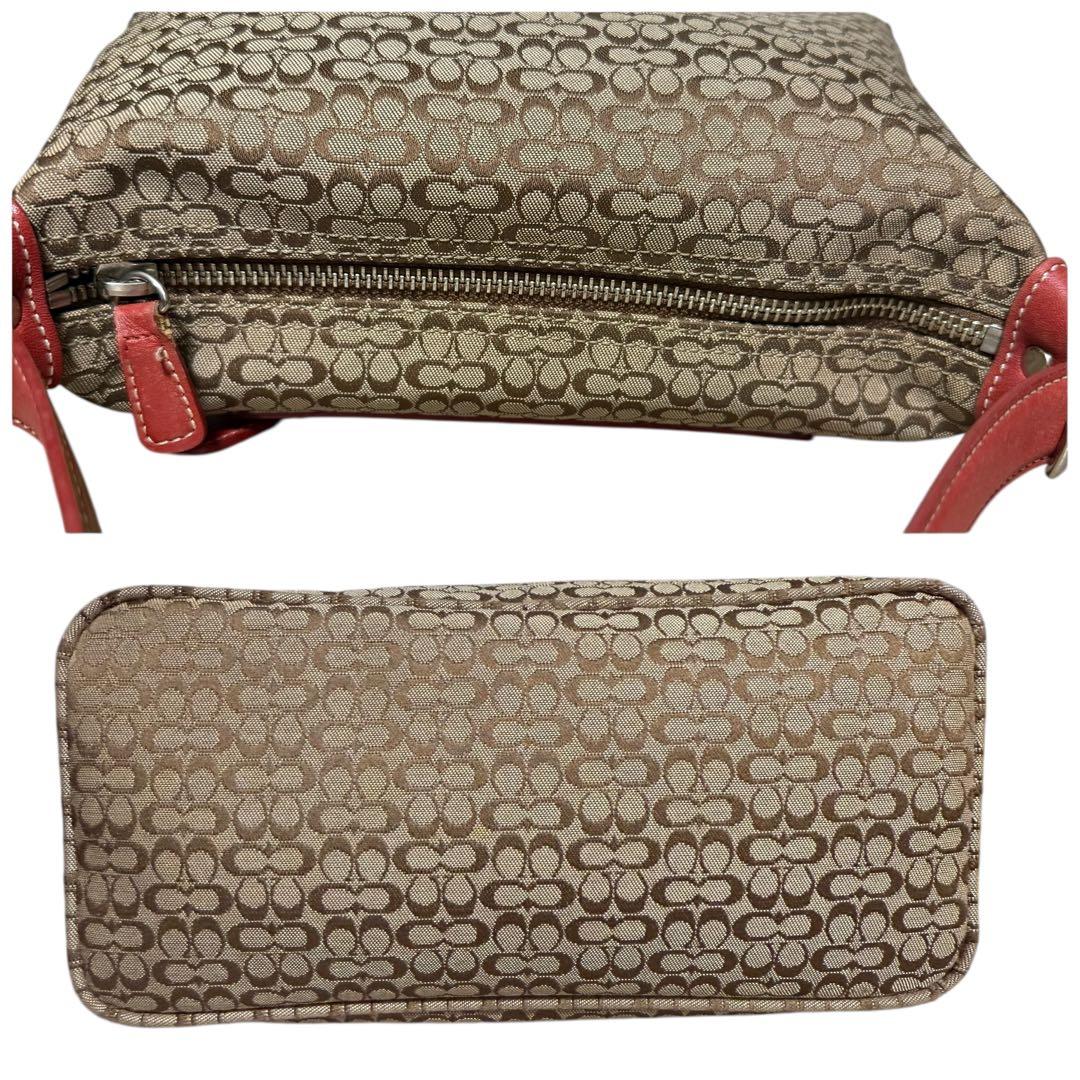 極美品✨コーチ　アクセサリーポーチ　シグネチャー　キャンバス　ブラウン　6332