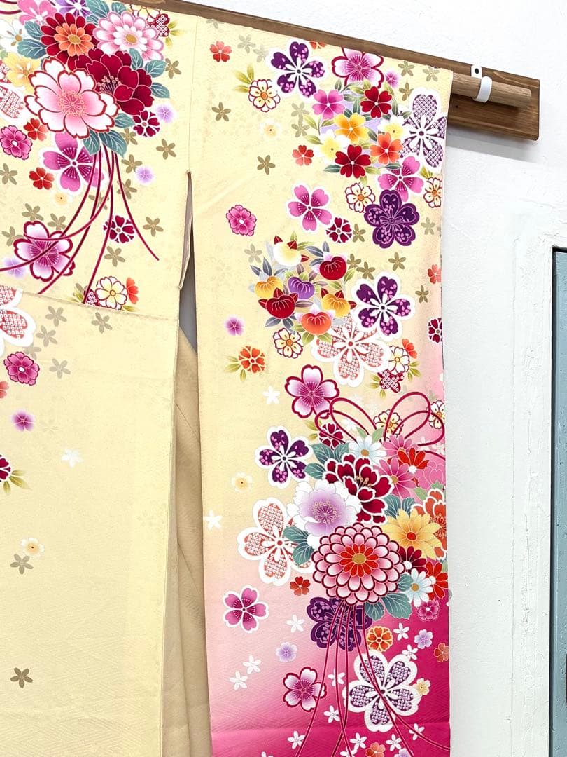 成人式 振袖フルセット 1140 薄黄色&ピンク 正絹 振袖 格安！