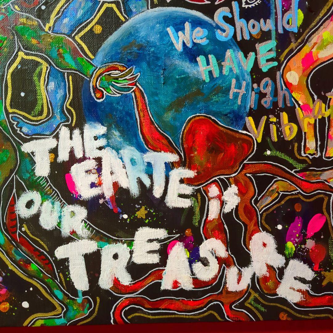 【一点物現代アート】宇宙人たちの絵【F8号】