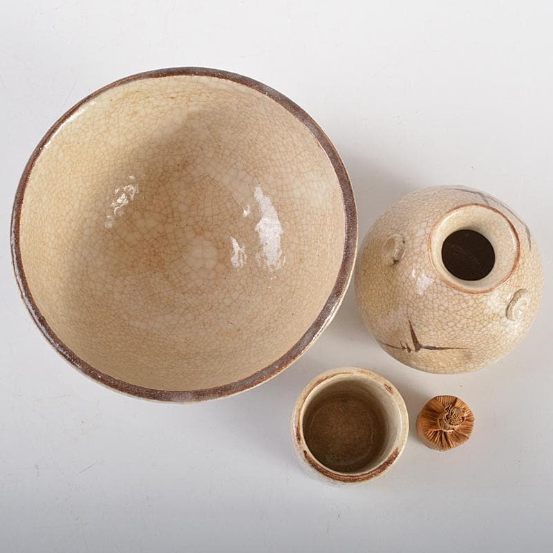 茶道具　溜塗　花筏蒔絵　茶箱　茶碗　棗など　八点　一式　V　R7073