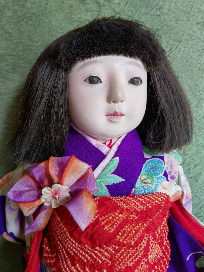 市松人形大正光龍斎63cmパープルピンク系着物