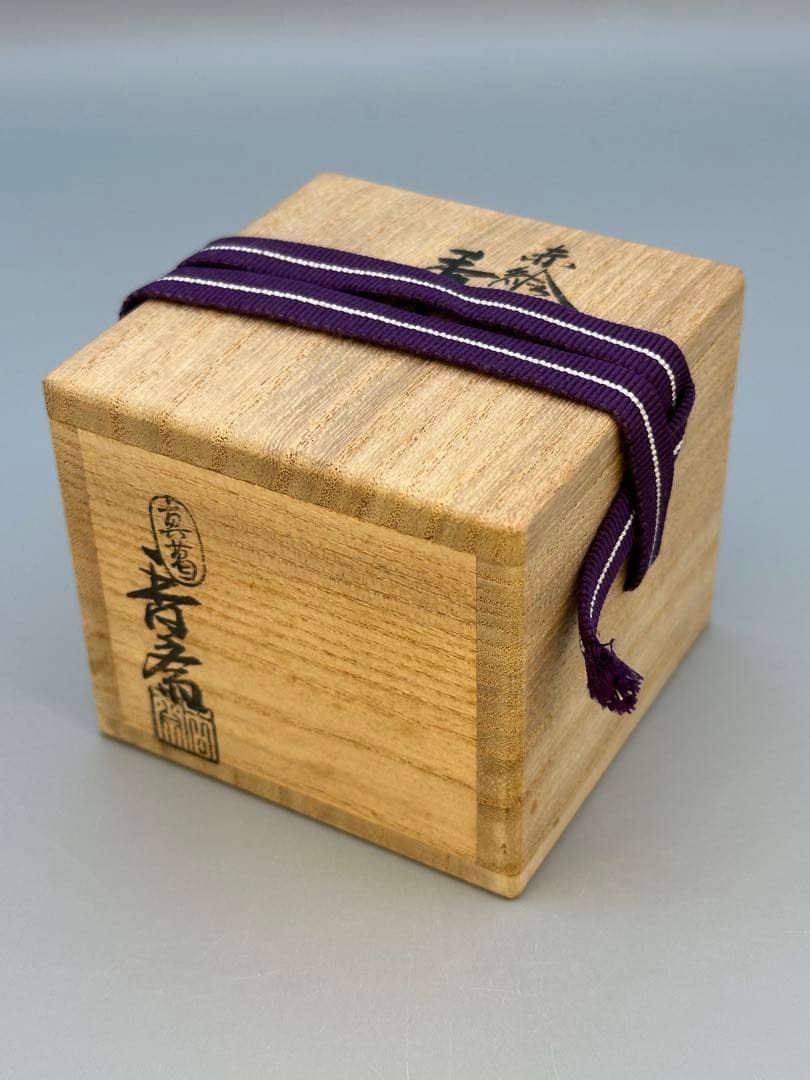 未使用 茶道具 黒柿 朝顔 四方香合 道場宗廣 作 共箱 内金地 螺鈿蒔絵