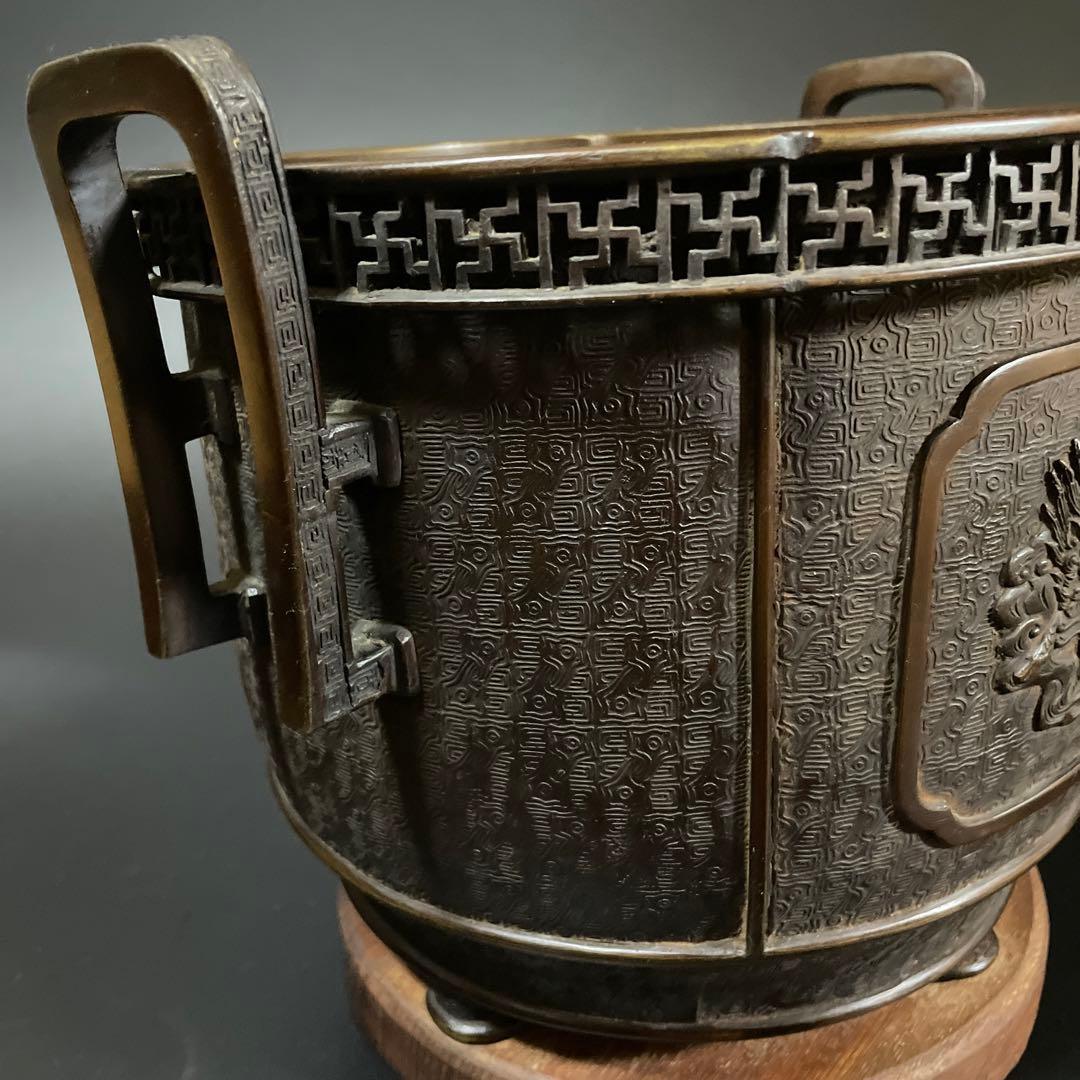 時代物 唐銅 手彫火鉢 大日本文政年整眠鋳 1個