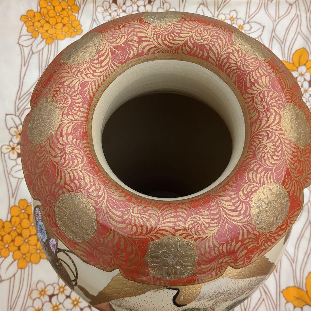 薩摩焼 大壺 花瓶 武者 鳳凰 鶴 宝尽くし 金彩 アンティーク インテリア