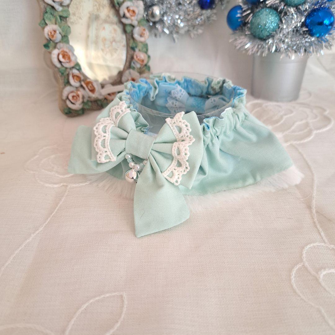 プッチ様専用、幅広シュシュ、スノーフレーク(淡ブルー)わんちゃん猫