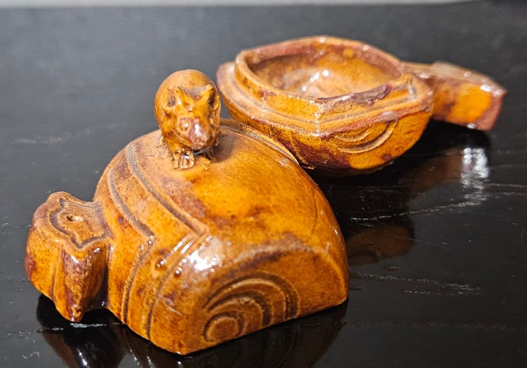 大樋焼　大樋印　褐釉　飴釉　小鎚に鼠　香合　茶道具　茶器　香道具　吉祥　縁起物